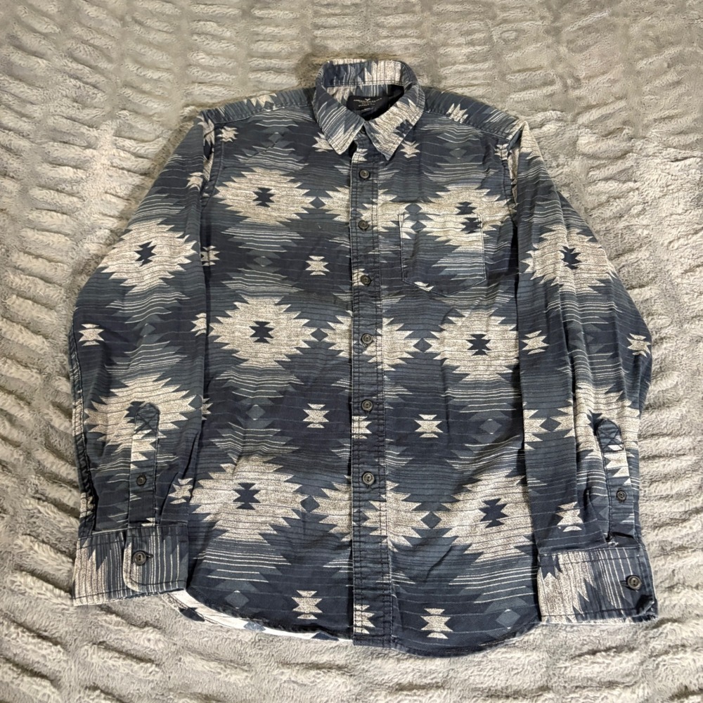 American Eagle Mens M Blue Aztec Southwestern Geometric Long Sleeve Button Up